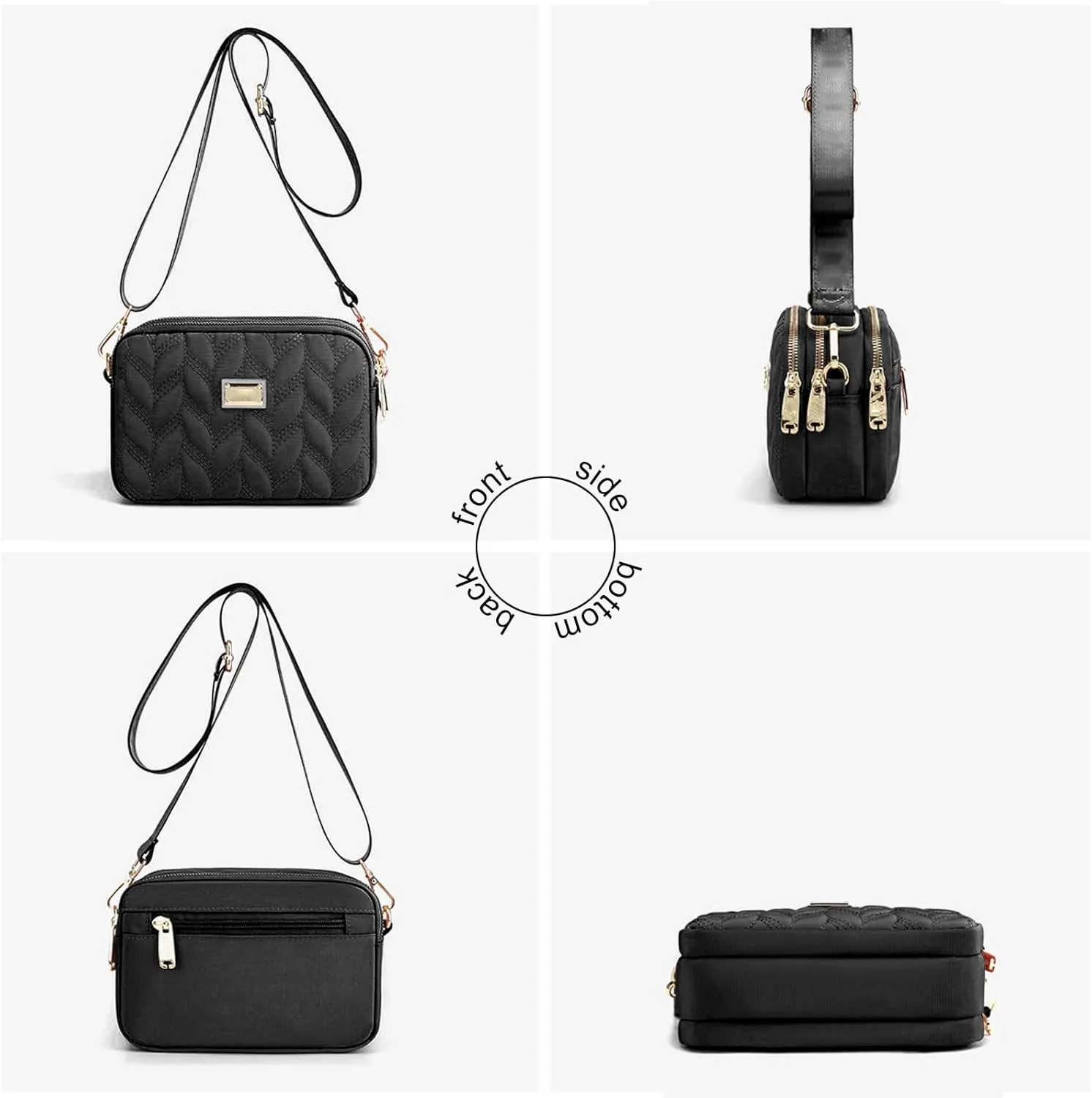 Ladies Girls Crossbody Bag Multi-Pocket Shoulder Bag Waterproof Nylon Handbag Small Cellphone Purse Wallet for Women