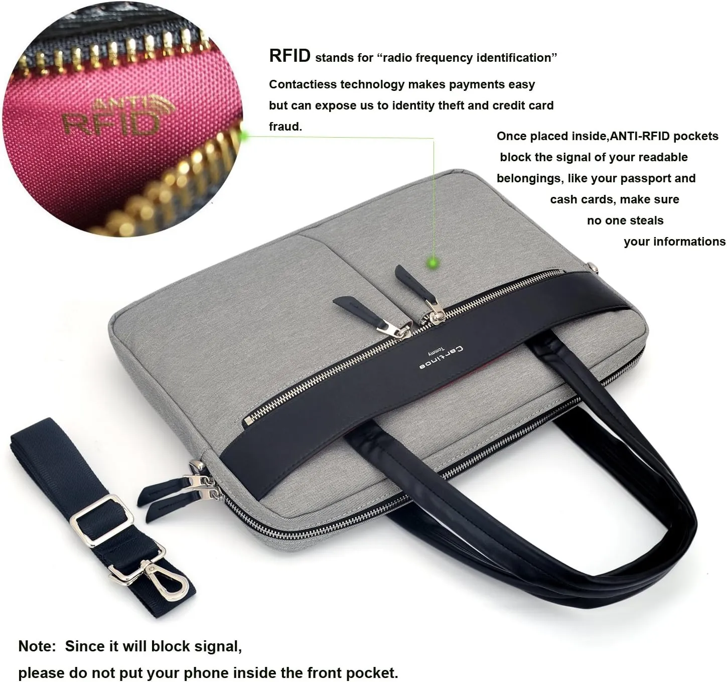 Laptop Tote Bag, Women Waterproof Laptop Bag Briefcase RFID Blocking Ultrathin Nylon Business Ladies Work Handbag Shoulder Messenger Carrying Bag for 14 15 inch MacBook Ultrabook, Grey