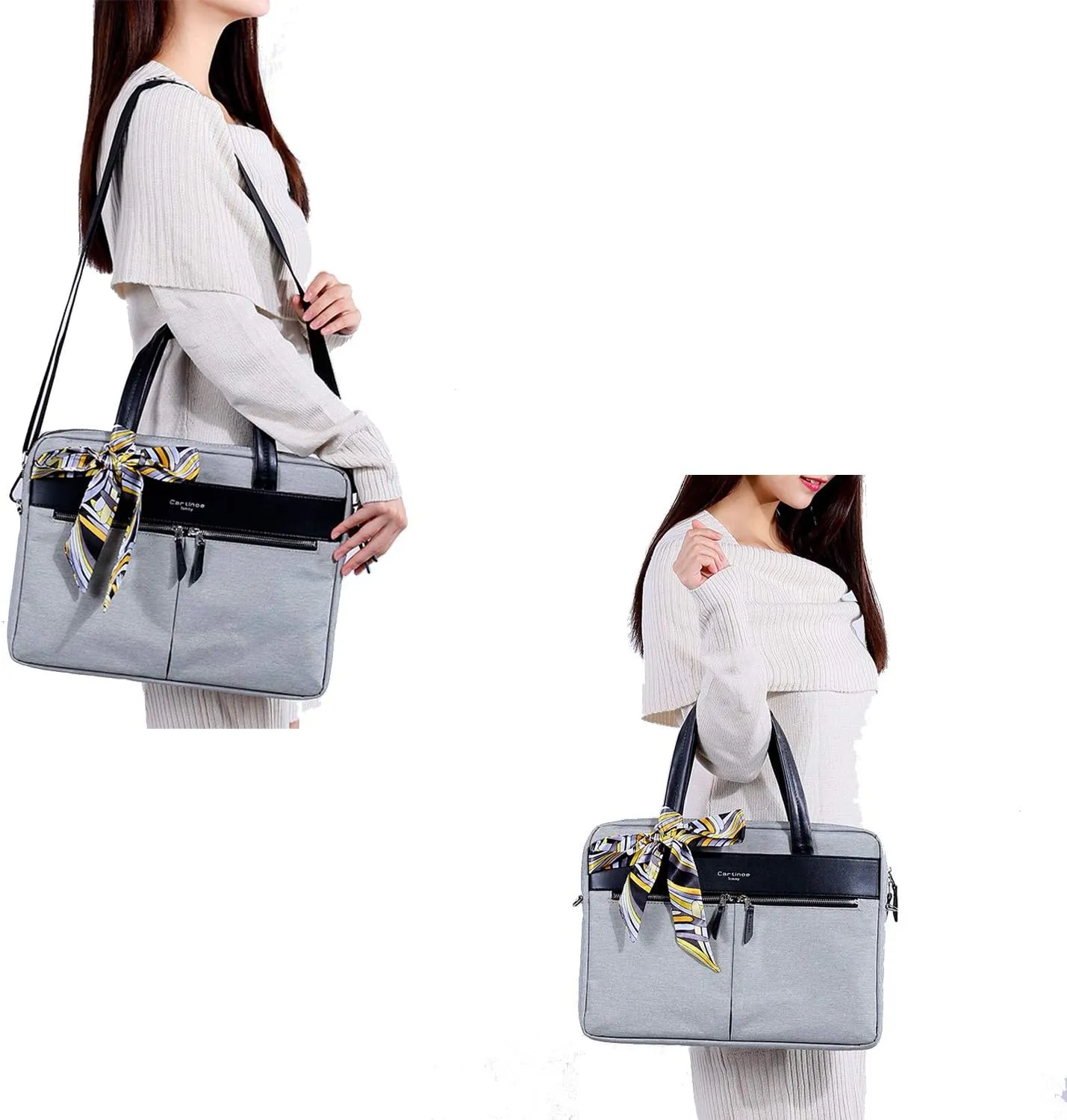 Laptop Tote Bag, Women Waterproof Laptop Bag Briefcase RFID Blocking Ultrathin Nylon Business Ladies Work Handbag Shoulder Messenger Carrying Bag for 14 15 inch MacBook Ultrabook, Grey