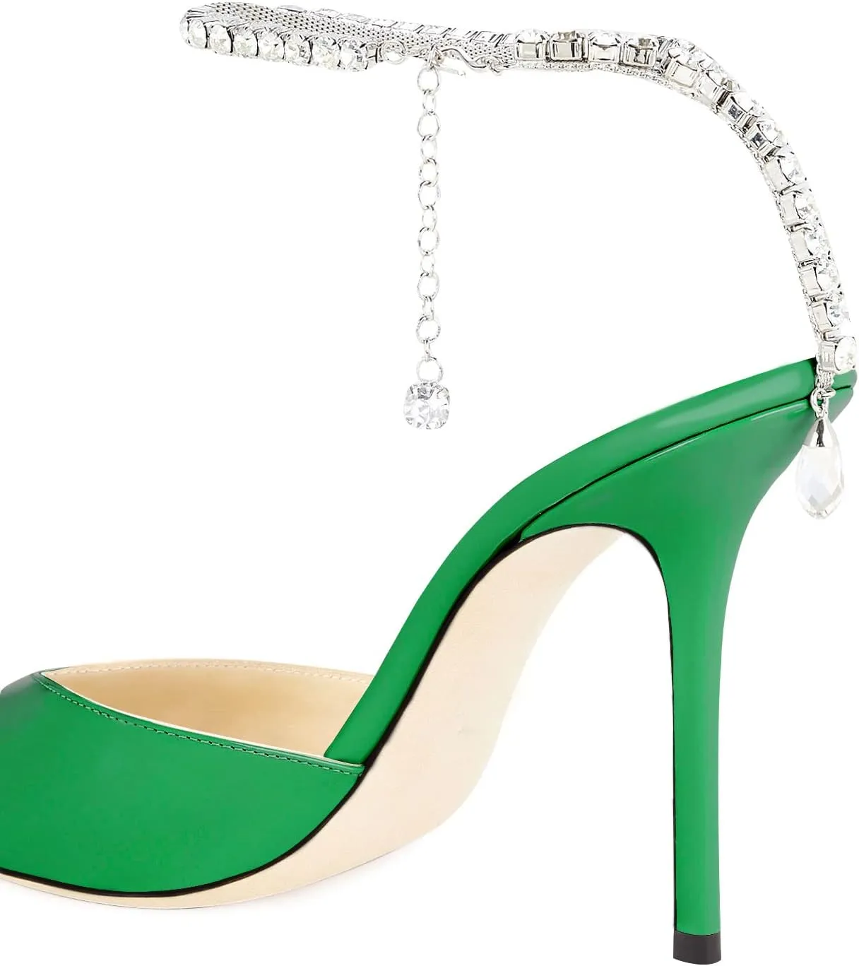 LauraVicci Women's Heeled Sandals Crystal Chain Ankle Straps Rhinestones Embellished Liquid-Metal Leather Stiletto High Heels Slip On Wedding Party Dress Shoes