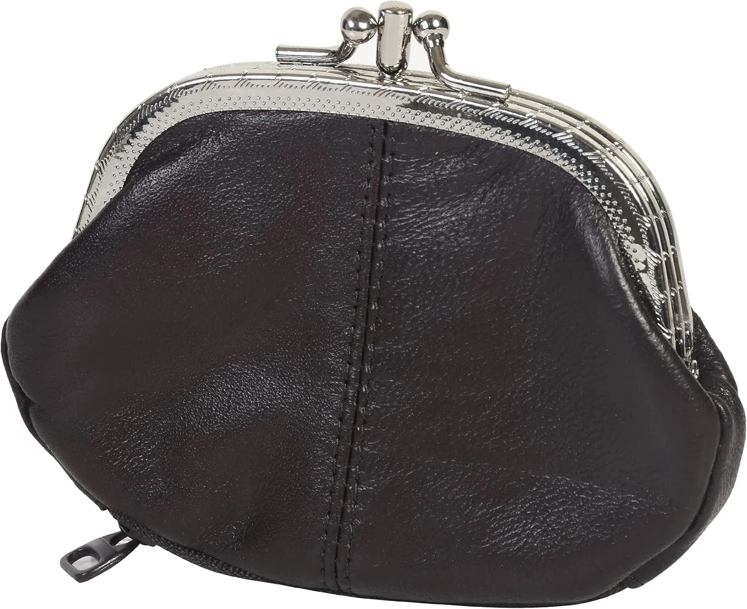 LeatherBoss Coin Purse Double Frame With Zipper Pocket (Brown)