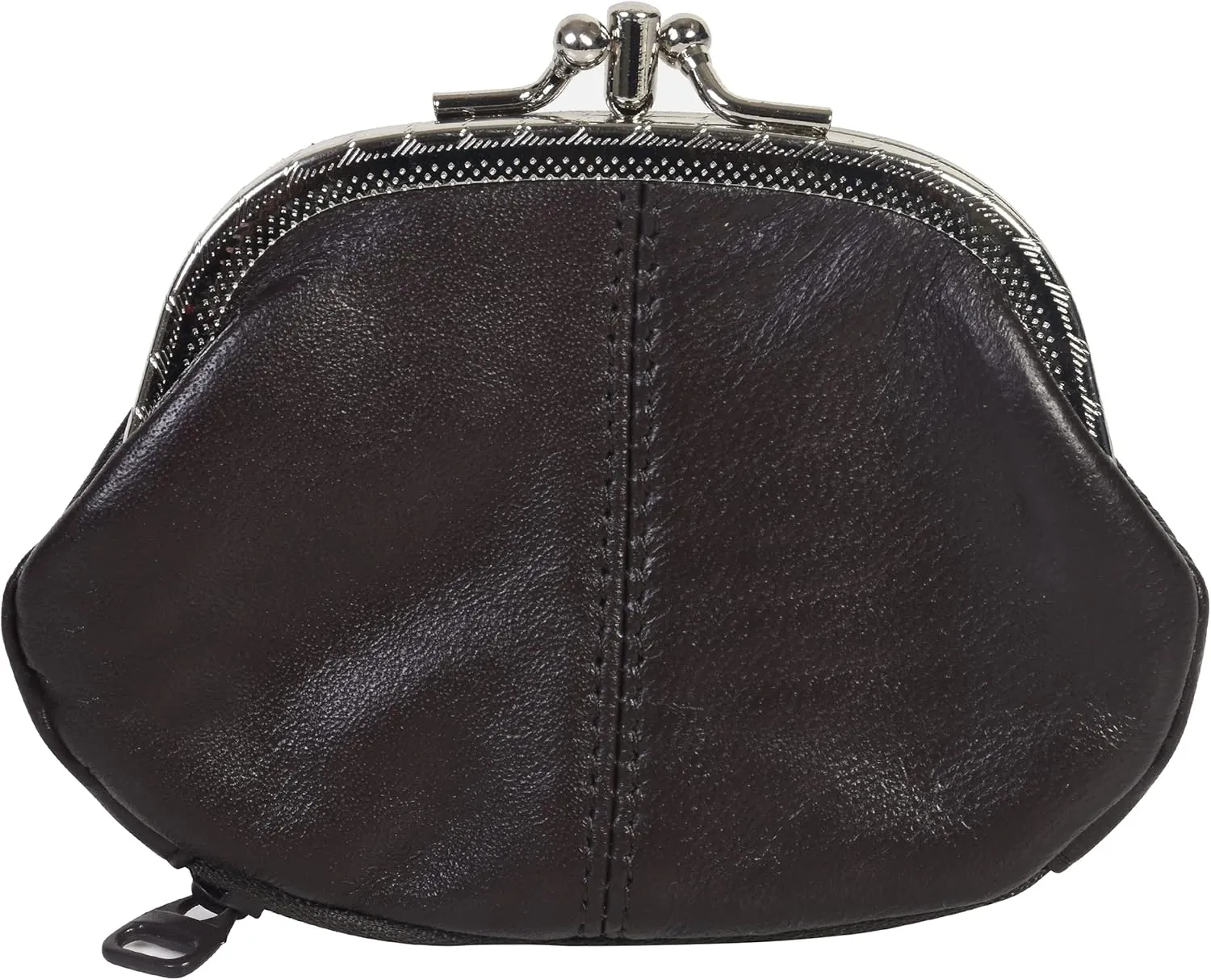 LeatherBoss Coin Purse Double Frame With Zipper Pocket (Brown)