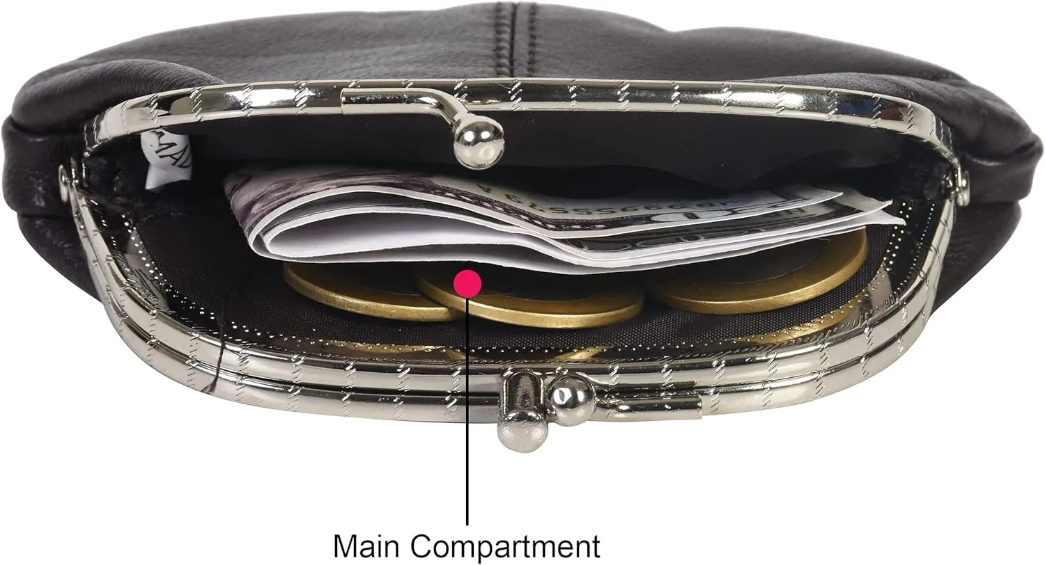 LeatherBoss Coin Purse Double Frame With Zipper Pocket (Brown)