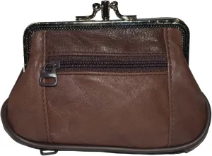 Leatherboss Genuine Leather Double Frame Coin Purse Wallet with Zipper Pocket