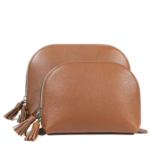 Leatherology Cognac Clamshell Makeup Bag Set