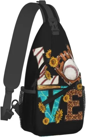 Leopard Print Love Baseball Sunflower Chest Bags Crossbody Sling Bag Shoulder Bag Travel Hiking Daypack For Men Women