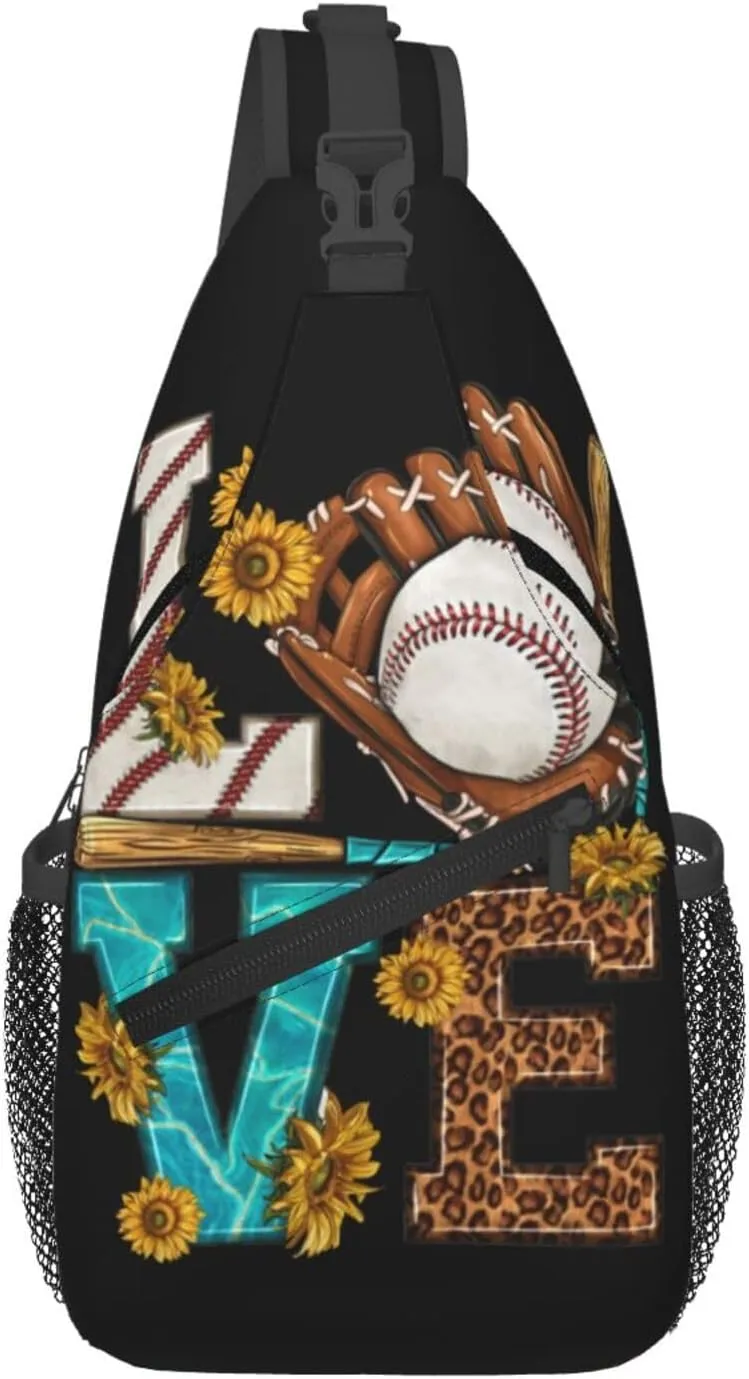 Leopard Print Love Baseball Sunflower Chest Bags Crossbody Sling Bag Shoulder Bag Travel Hiking Daypack For Men Women
