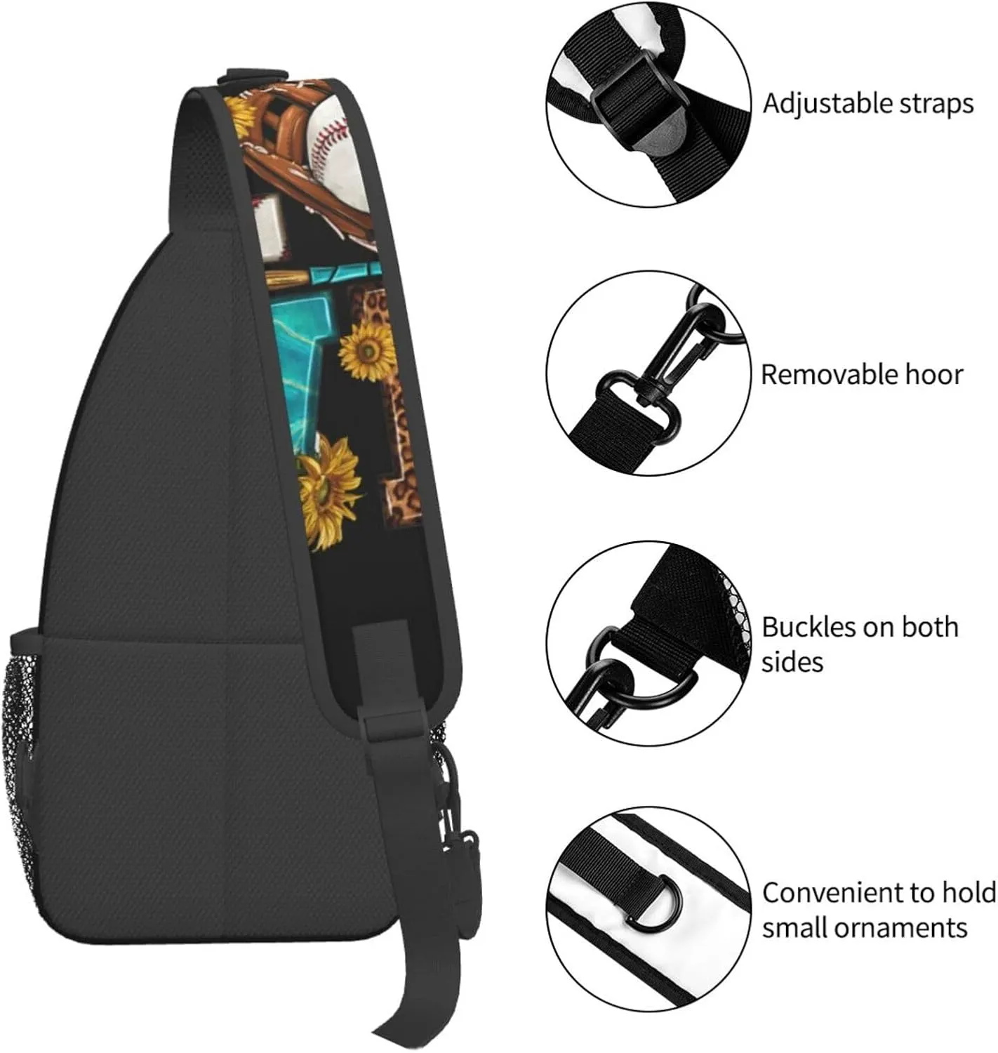 Leopard Print Love Baseball Sunflower Chest Bags Crossbody Sling Bag Shoulder Bag Travel Hiking Daypack For Men Women