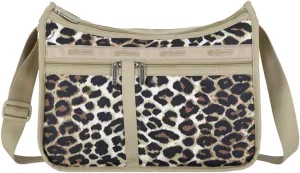 LeSportsac Flaxen Leopard Deluxe Everyday Crossbody Bag   Cosmetic Bag, Style 7507/Color U299, Fashion Trending Modern Abstract Interpretative Leopard Design in Cocoa, Palomino & Sleek Black