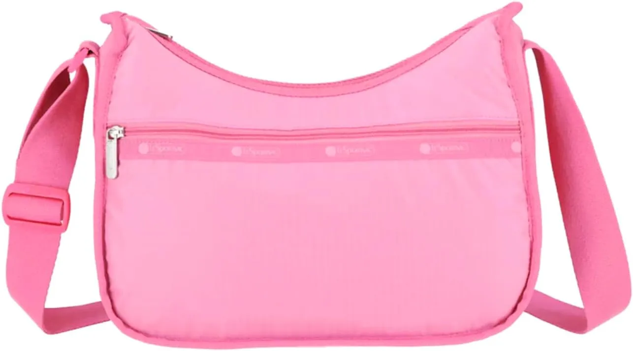 LeSportsac Fuchsia Classic Hobo Crossbody Bag   Cosmetic Bag, Style 7520/Color E853, Tropical Tonal Pink Lemonade/Pink Raspberry, New Environmentally Conscious Recycled Collection, Subtle Sheen