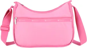 LeSportsac Fuchsia Classic Hobo Crossbody Bag   Cosmetic Bag, Style 7520/Color E853, Tropical Tonal Pink Lemonade/Pink Raspberry, New Environmentally Conscious Recycled Collection, Subtle Sheen