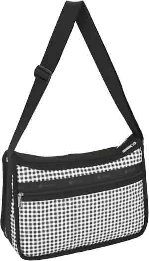 LeSportsac Gingham Check Noir Deluxe Everyday Crossbody Bag   Cosmetic Bag, Style 7507/Color U254, Sleek Black & Crisp White Unite in Bold Modern Classic Gingham Check, Sophisticated & Elegant