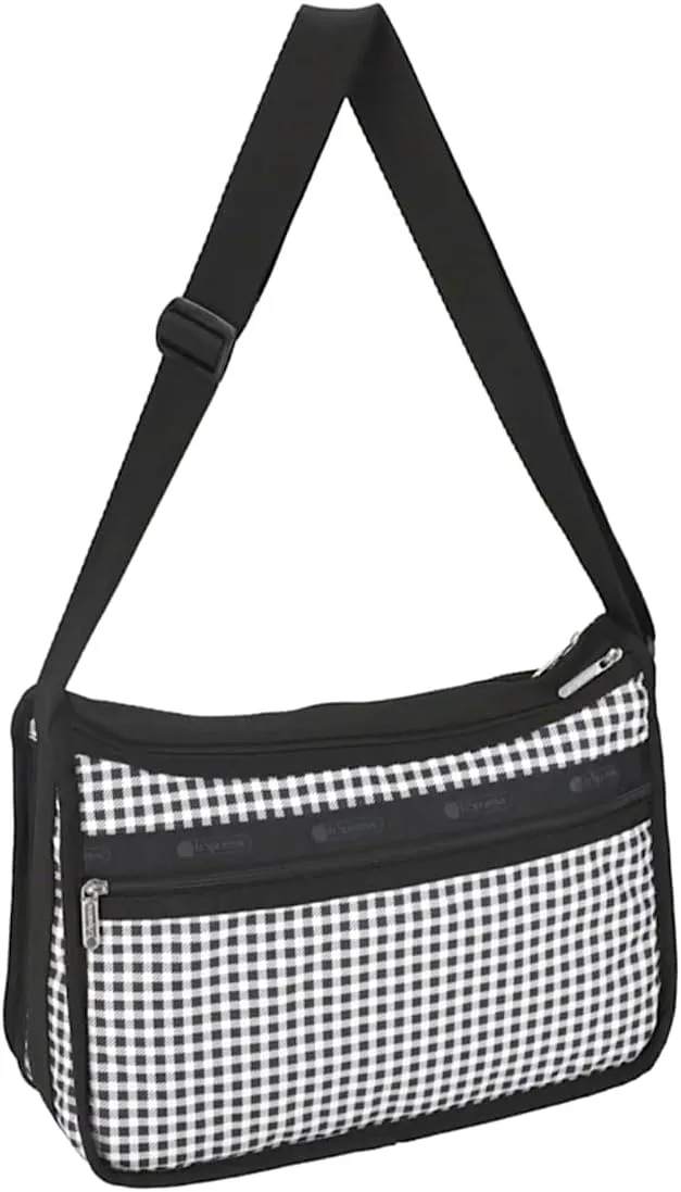 LeSportsac Gingham Check Noir Deluxe Everyday Crossbody Bag   Cosmetic Bag, Style 7507/Color U254, Sleek Black & Crisp White Unite in Bold Modern Classic Gingham Check, Sophisticated & Elegant