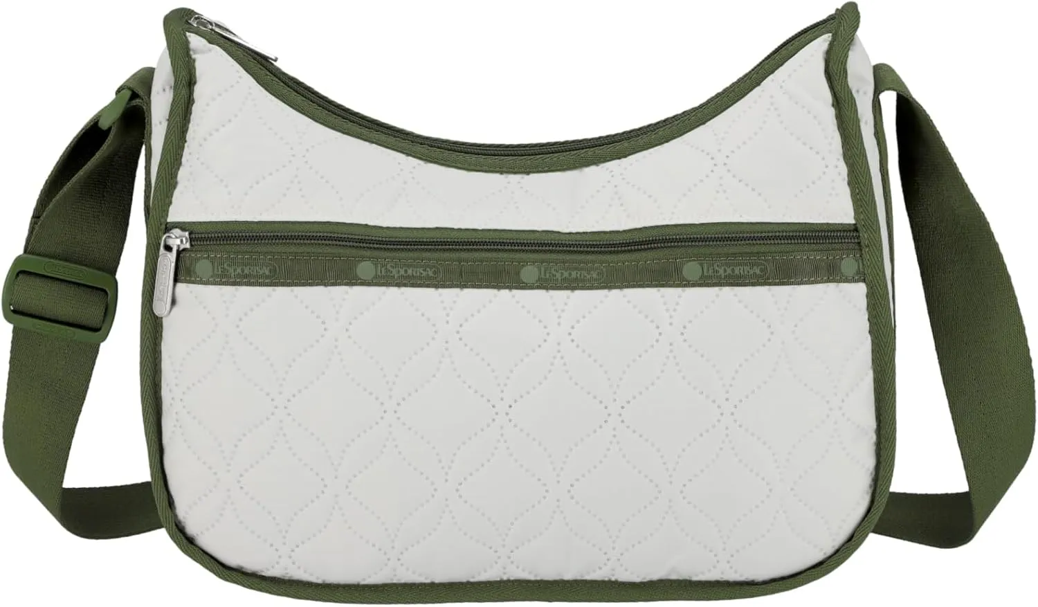 LeSportsac Wavy Deboss Off-White Classic Hobo Crossbody Bag   Cosmetic Bag, Style 7520/Color E912, Unique Quilted Wavy Debossed Interpretative Flower Specialty Pattern, Off-White & Avocado Green