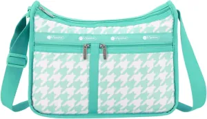 LeSportsac Willow Check Deluxe Everyday Crossbody Bag   Cosmetic Bag, Style 7507/Color E880, Delicate Mint Green & Crisp White Interpretive Large Format Houndstooth Check, Light Teal Trim