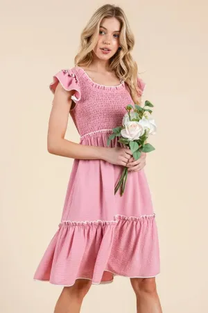 Lime 'N' Chili Ruffle Trim Smocked Dress with Contrast