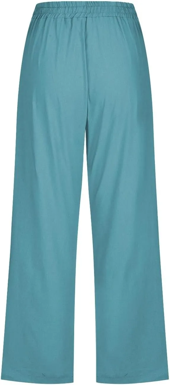 Linen Capri Pants for Women 2025 Summer Cropped Palazzo Pant Drawstring Elastic Waist Trousers Wide Leg Cotton Pants