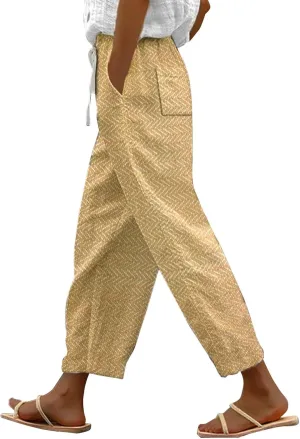 Linen Pants Women Petite 2025 Drawstring Pants Capri Pants 2025 Pants with Pockets Wide Leg Cropped Pants Linen
