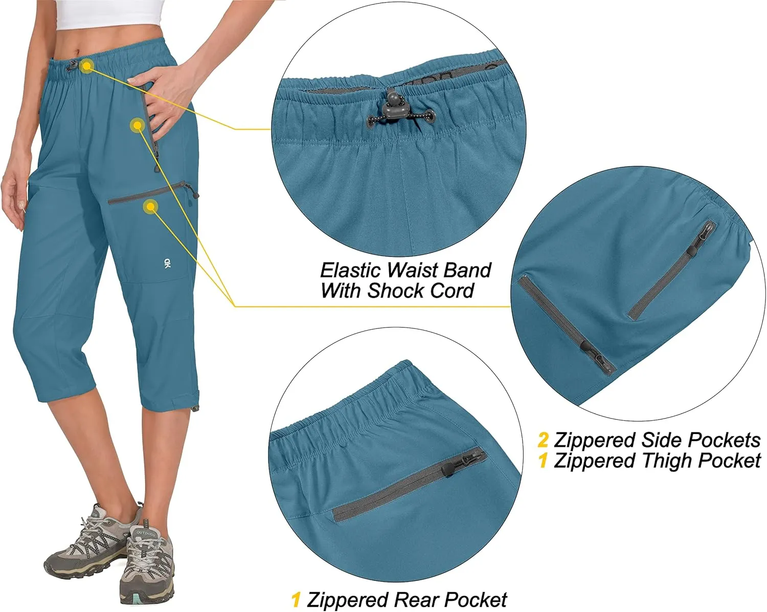 Little Donkey Andy Women's Quick Dry 3/4 Pants Capri Shorts Lightweight Hiking Travel Casual
