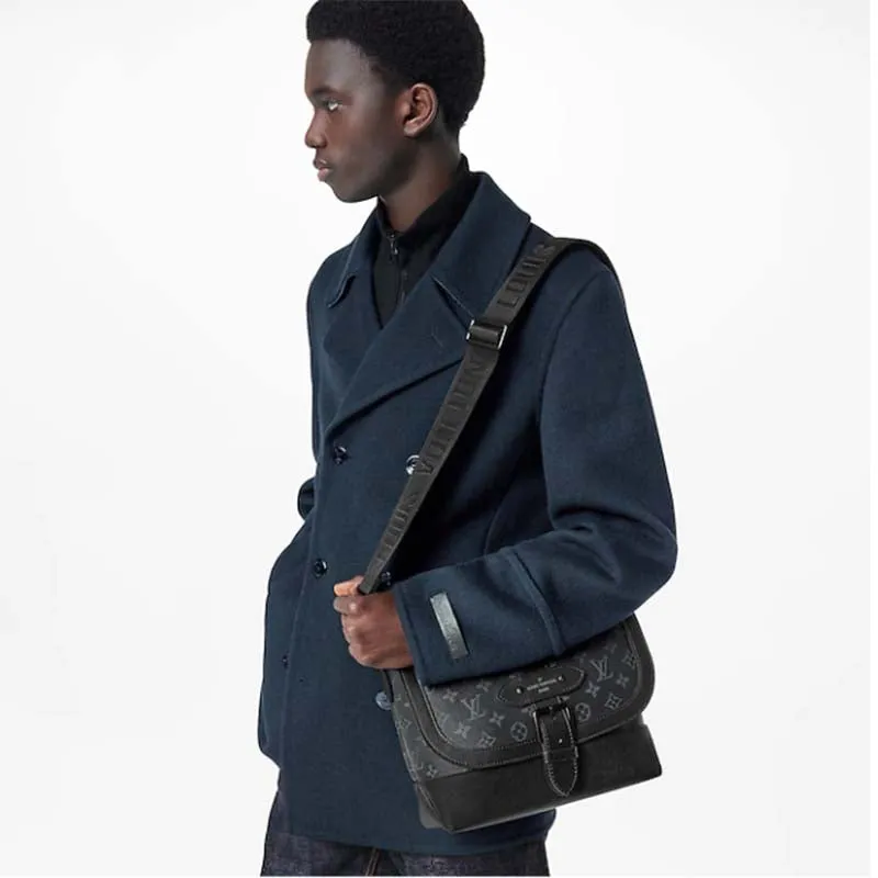 Louis Vuitton LV Unisex Saumur Messenger Monogram Eclipse Coated Canvas Black