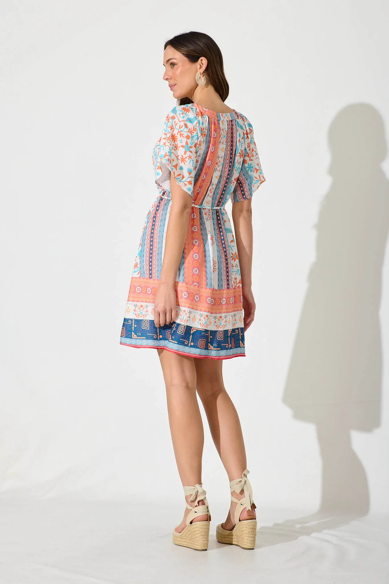 Luigi Dress In Multi Floral Border Print Linen Blend