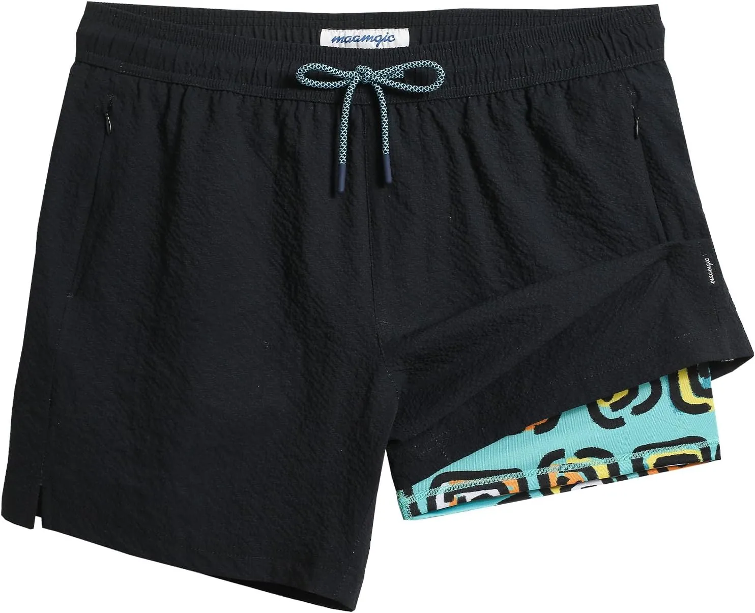 maamgic Men's Swim Trunks 5.5 inch Seersucker 2 in 1 Beach Shorts Quick Dry Bathing Suits with Compression Liner