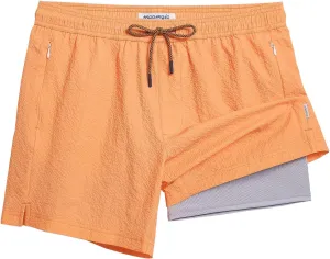 maamgic Men's Swim Trunks 5.5 inch Seersucker 2 in 1 Beach Shorts Quick Dry Bathing Suits with Compression Liner