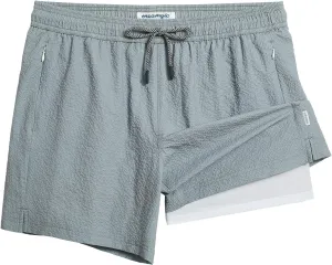 maamgic Men's Swim Trunks 5.5 inch Seersucker 2 in 1 Beach Shorts Quick Dry Bathing Suits with Compression Liner