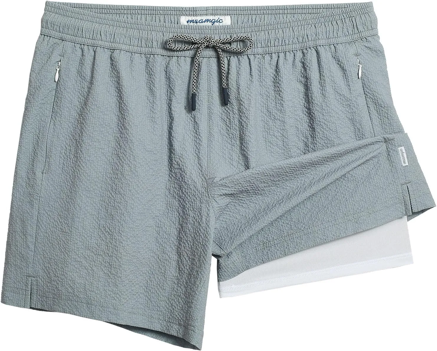 maamgic Men's Swim Trunks 5.5 inch Seersucker 2 in 1 Beach Shorts Quick Dry Bathing Suits with Compression Liner