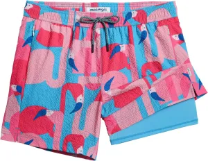 maamgic Men's Swim Trunks 5.5 inch Seersucker 2 in 1 Beach Shorts Quick Dry Bathing Suits with Compression Liner