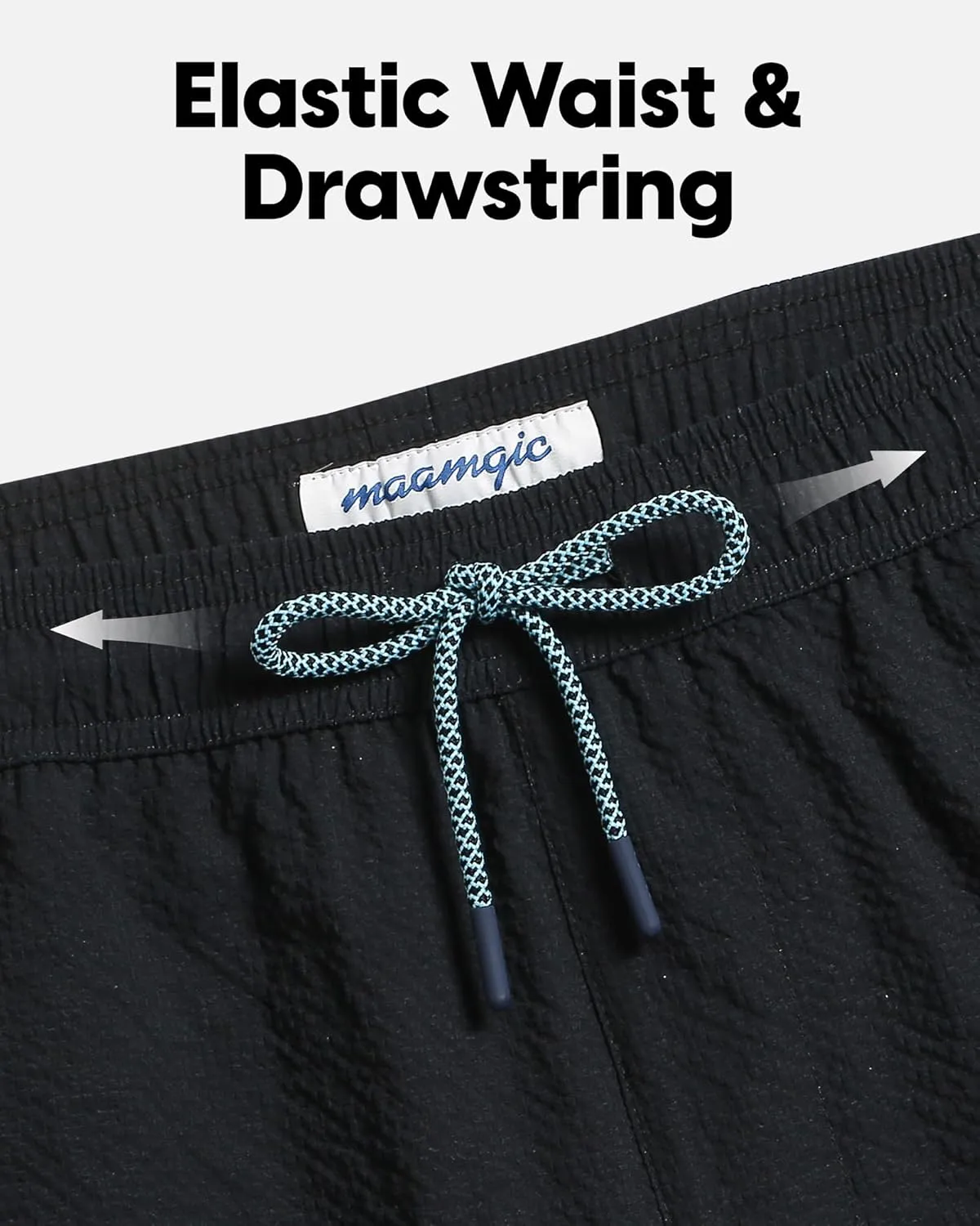 maamgic Men's Swim Trunks 5.5 inch Seersucker 2 in 1 Beach Shorts Quick Dry Bathing Suits with Compression Liner