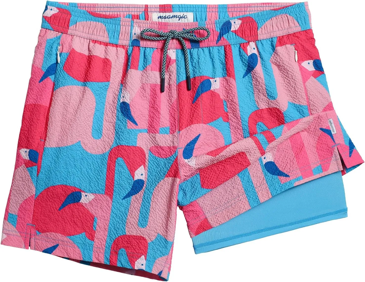 maamgic Men's Swim Trunks 5.5 inch Seersucker 2 in 1 Beach Shorts Quick Dry Bathing Suits with Compression Liner