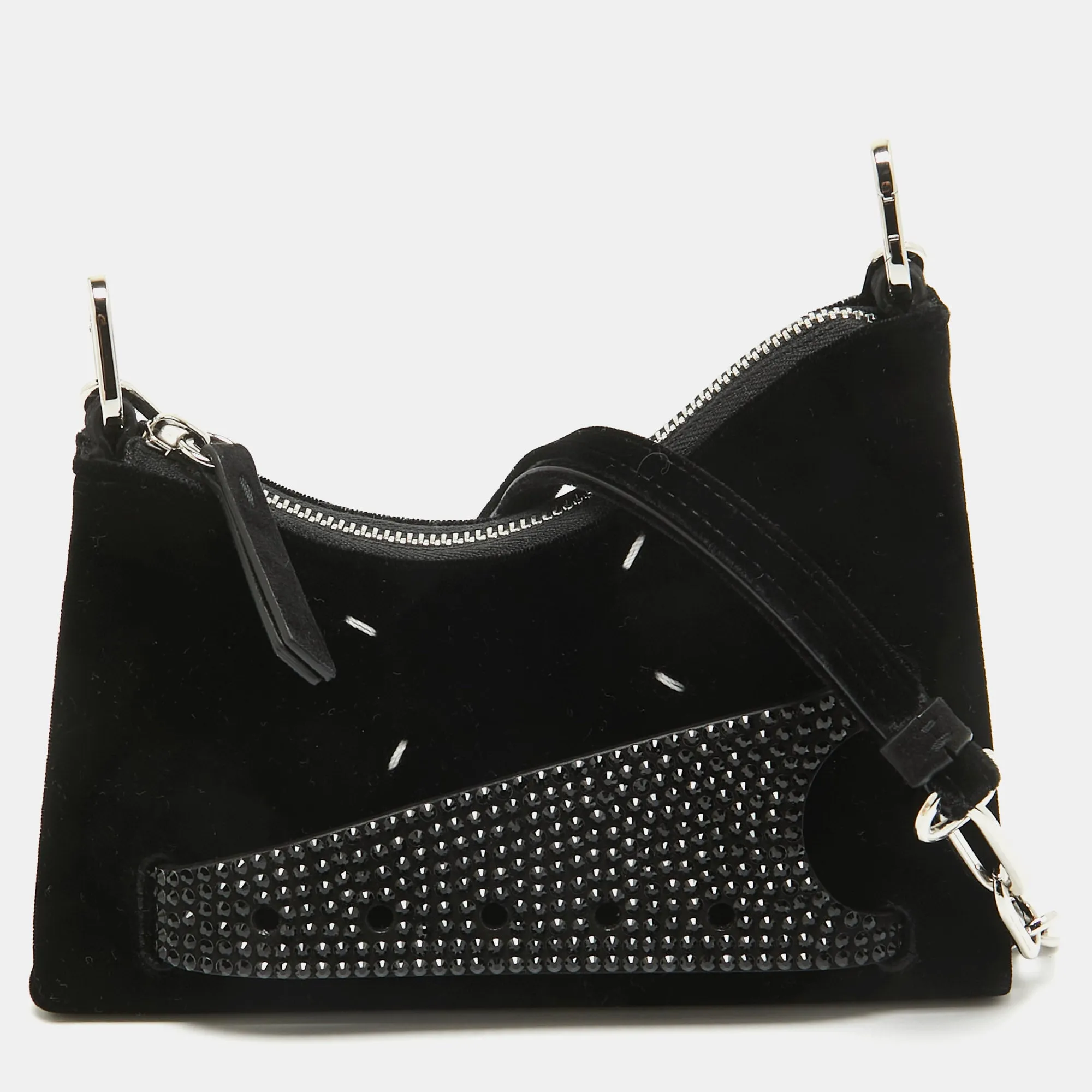 Maison Margiela Black Velvet Micro Embellished Snatched Hobo