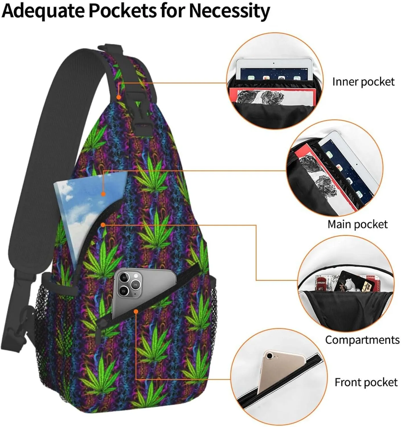 Marijuana Leaf Leaves Chest Bags Crossbody Sling Bag Shoulder Bag Travel Hiking Daypack For Men Women