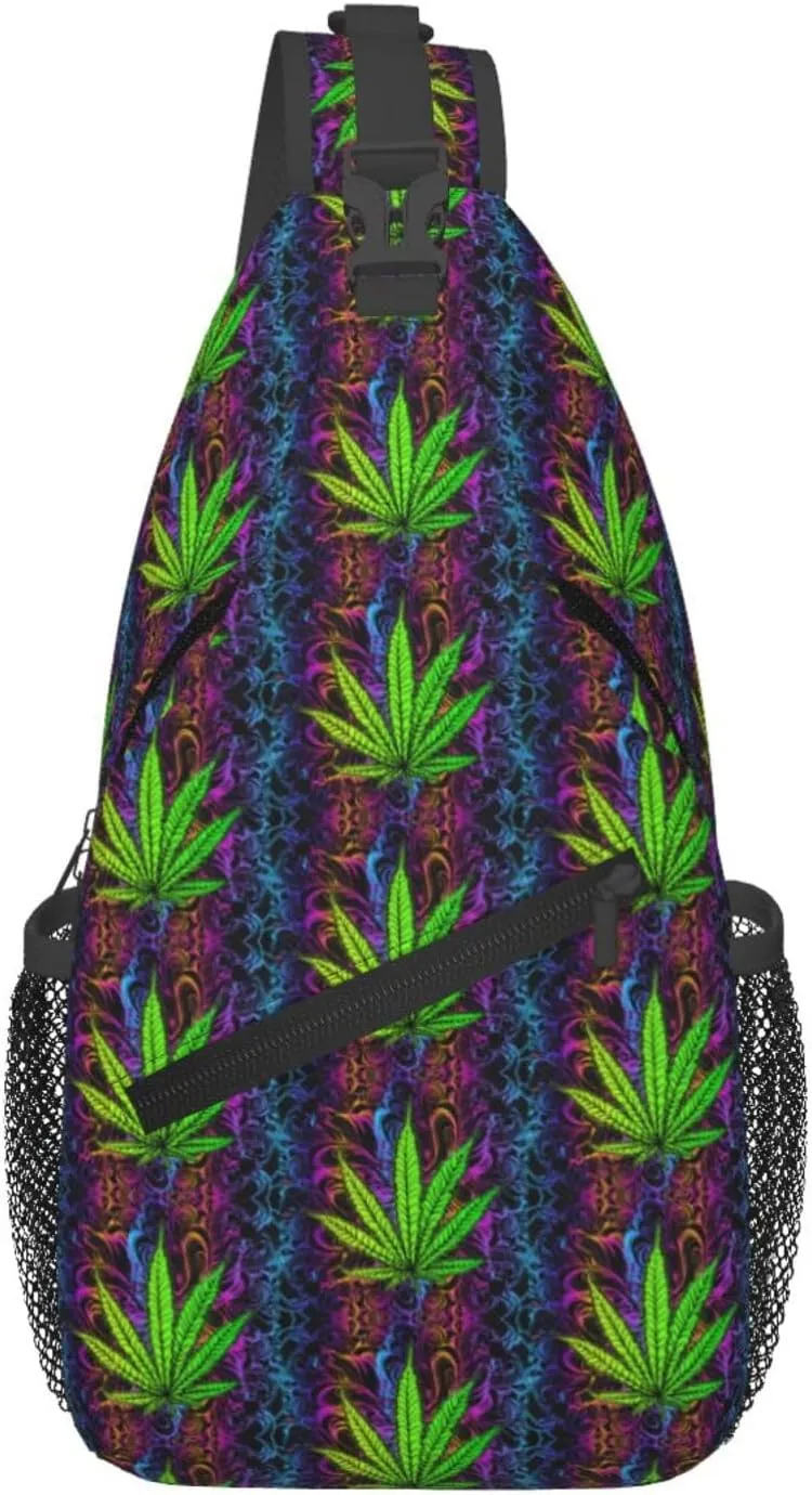 Marijuana Leaf Leaves Chest Bags Crossbody Sling Bag Shoulder Bag Travel Hiking Daypack For Men Women