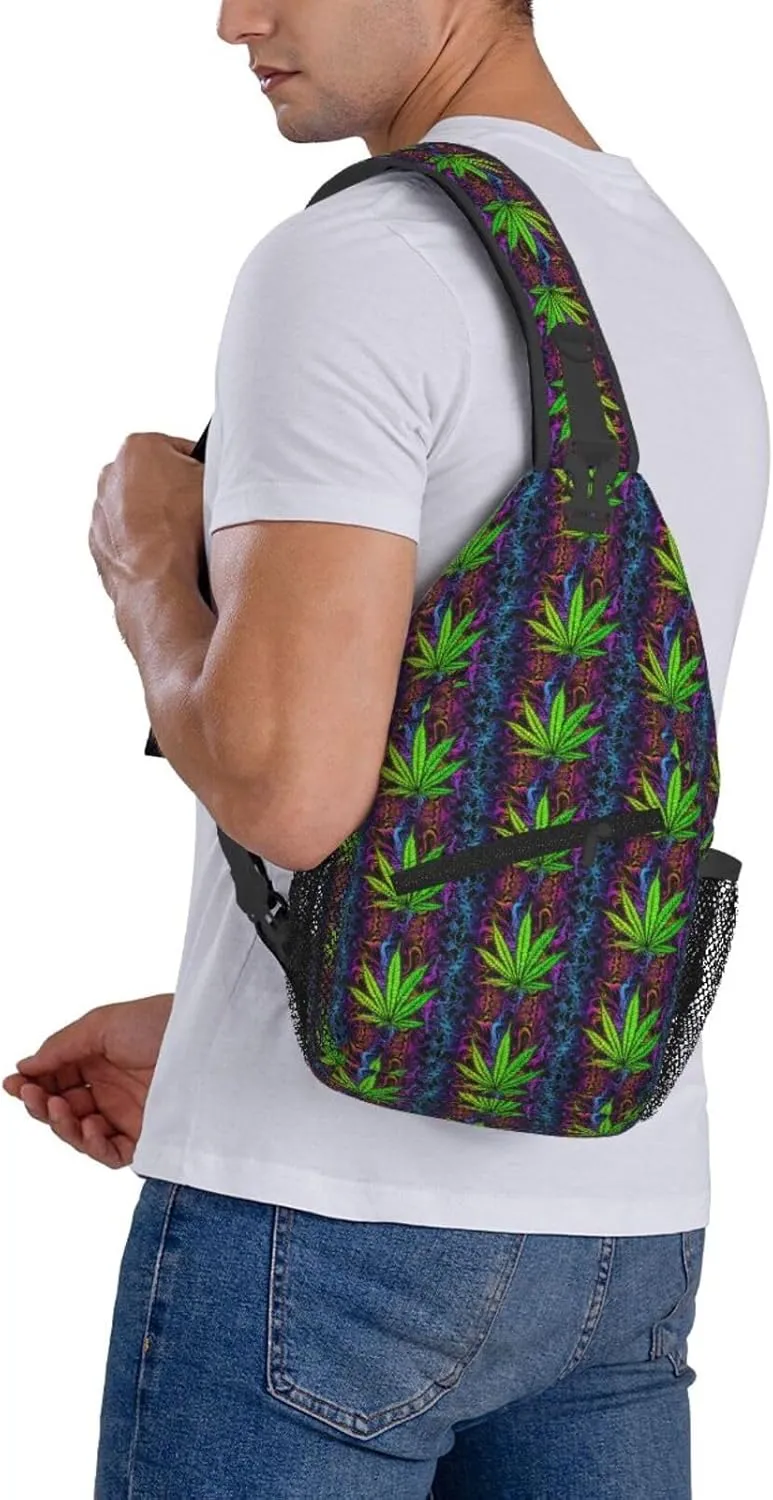 Marijuana Leaf Leaves Chest Bags Crossbody Sling Bag Shoulder Bag Travel Hiking Daypack For Men Women