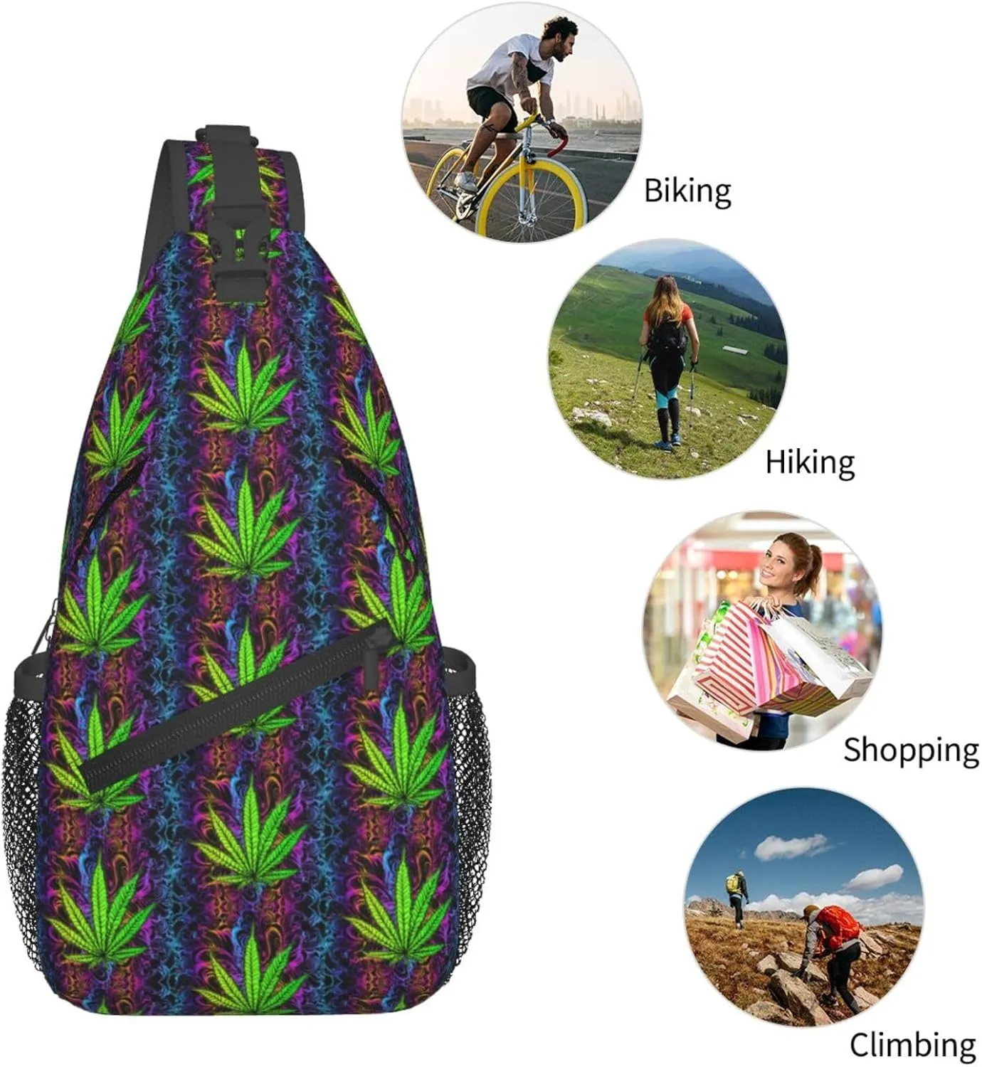 Marijuana Leaf Leaves Chest Bags Crossbody Sling Bag Shoulder Bag Travel Hiking Daypack For Men Women