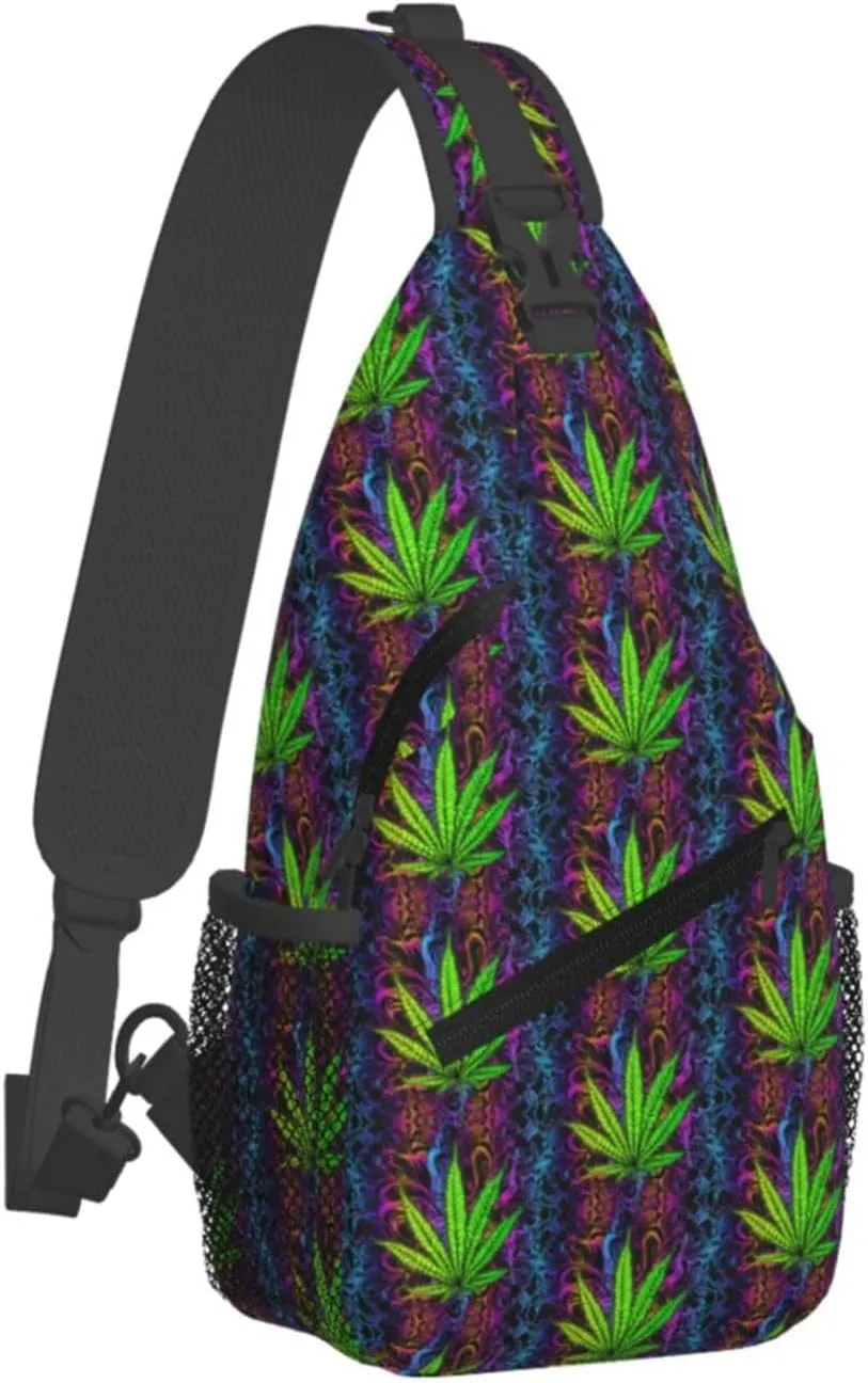 Marijuana Leaf Leaves Chest Bags Crossbody Sling Bag Shoulder Bag Travel Hiking Daypack For Men Women