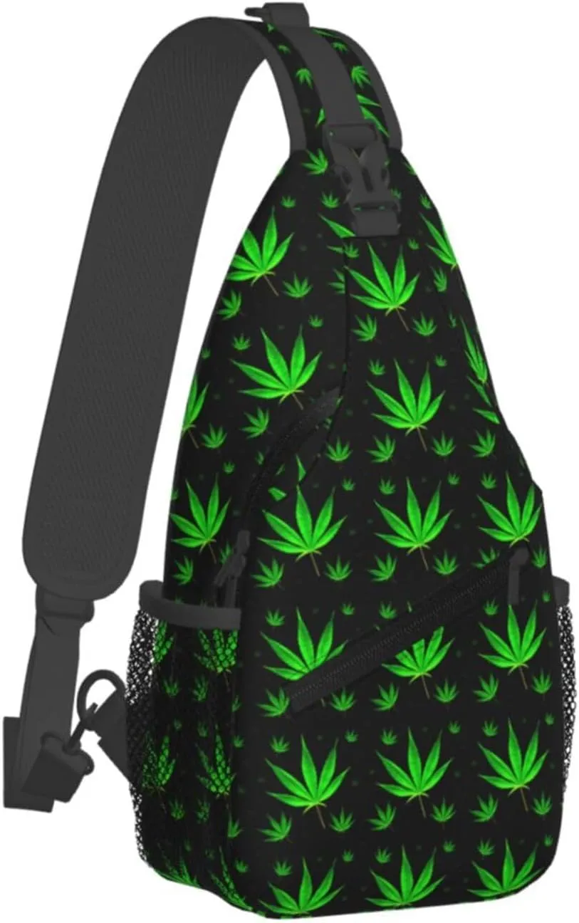 Marijuana Weed Leaf Chest Bags Crossbody Sling Bag Shoulder Bag Travel Hiking Daypack For Men Women
