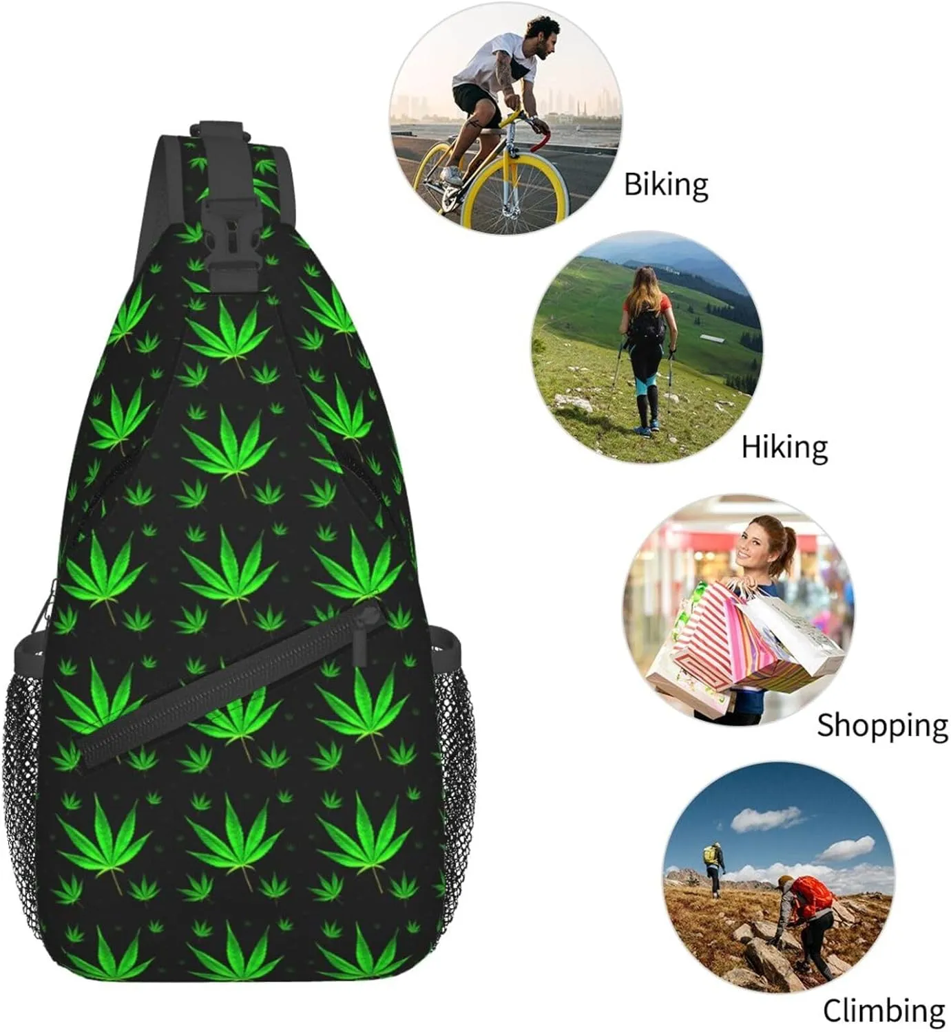 Marijuana Weed Leaf Chest Bags Crossbody Sling Bag Shoulder Bag Travel Hiking Daypack For Men Women