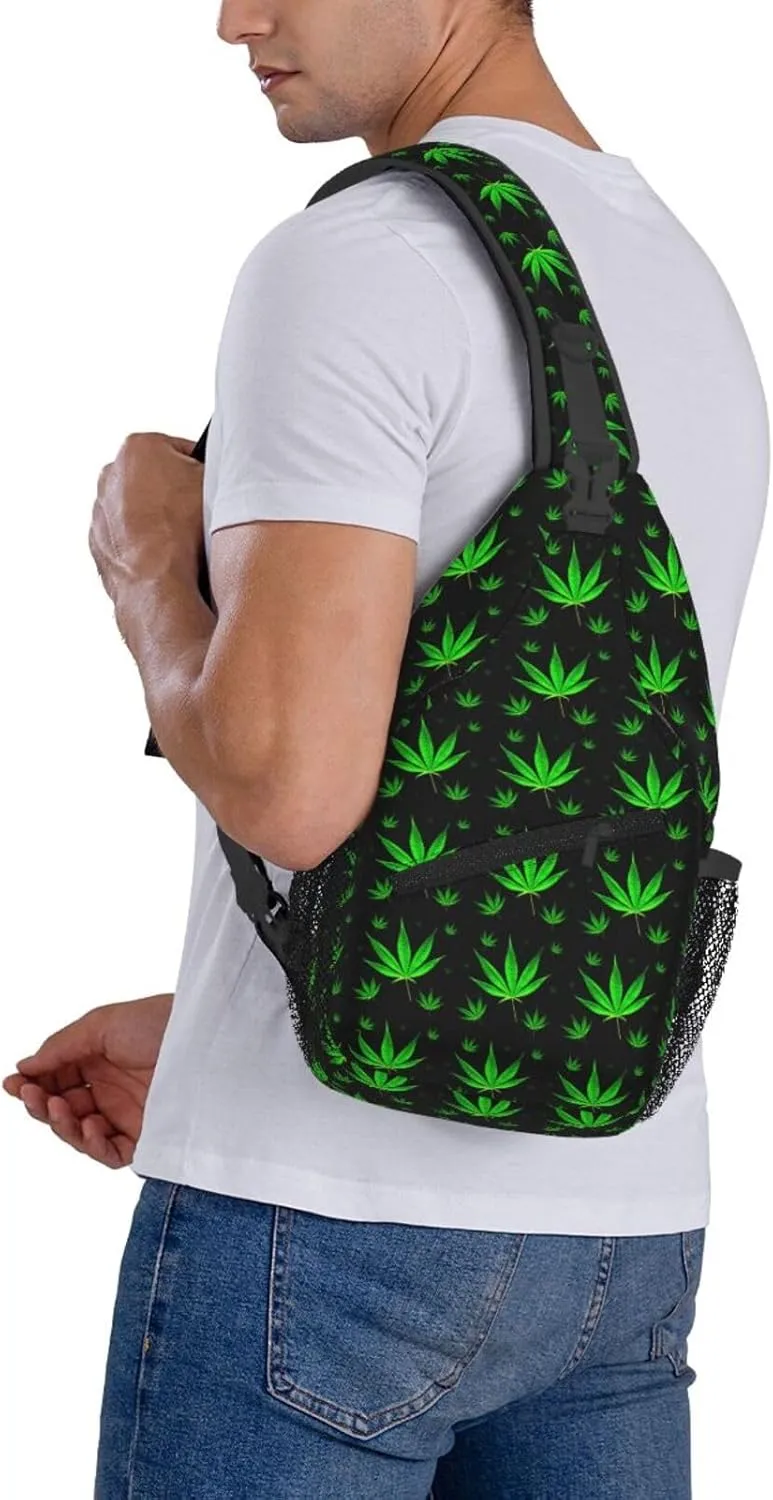 Marijuana Weed Leaf Chest Bags Crossbody Sling Bag Shoulder Bag Travel Hiking Daypack For Men Women