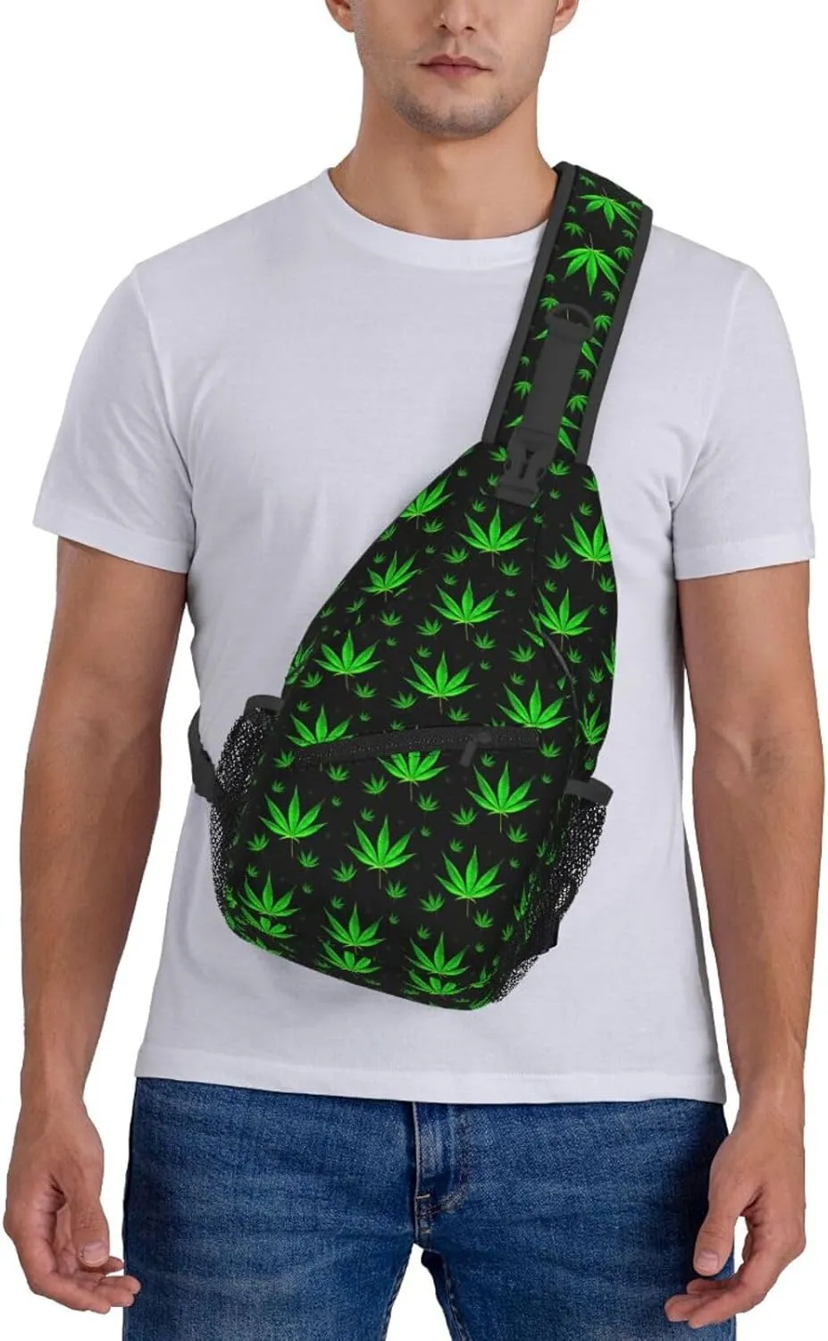 Marijuana Weed Leaf Chest Bags Crossbody Sling Bag Shoulder Bag Travel Hiking Daypack For Men Women