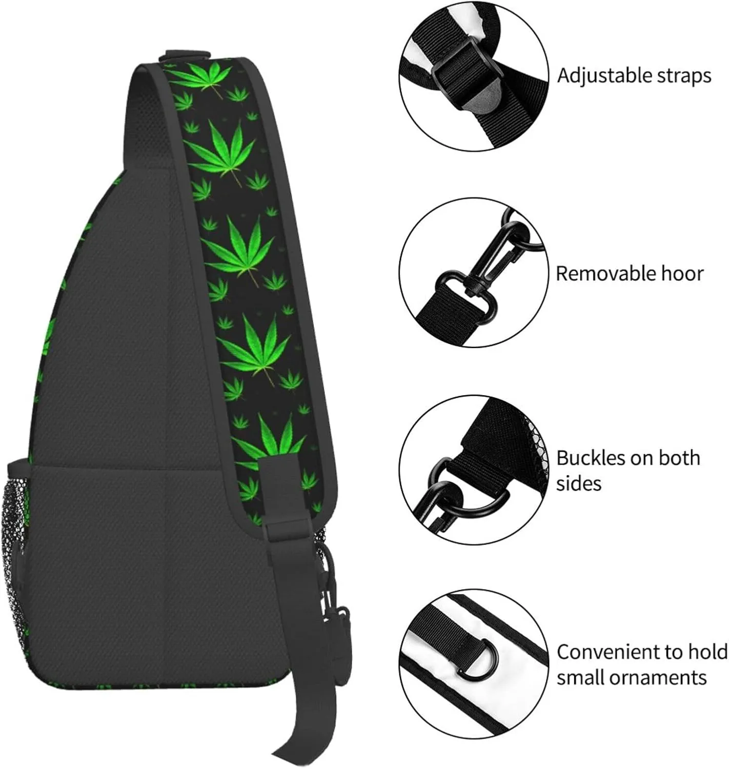 Marijuana Weed Leaf Chest Bags Crossbody Sling Bag Shoulder Bag Travel Hiking Daypack For Men Women