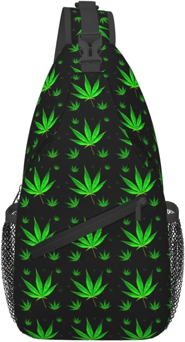 Marijuana Weed Leaf Chest Bags Crossbody Sling Bag Shoulder Bag Travel Hiking Daypack For Men Women
