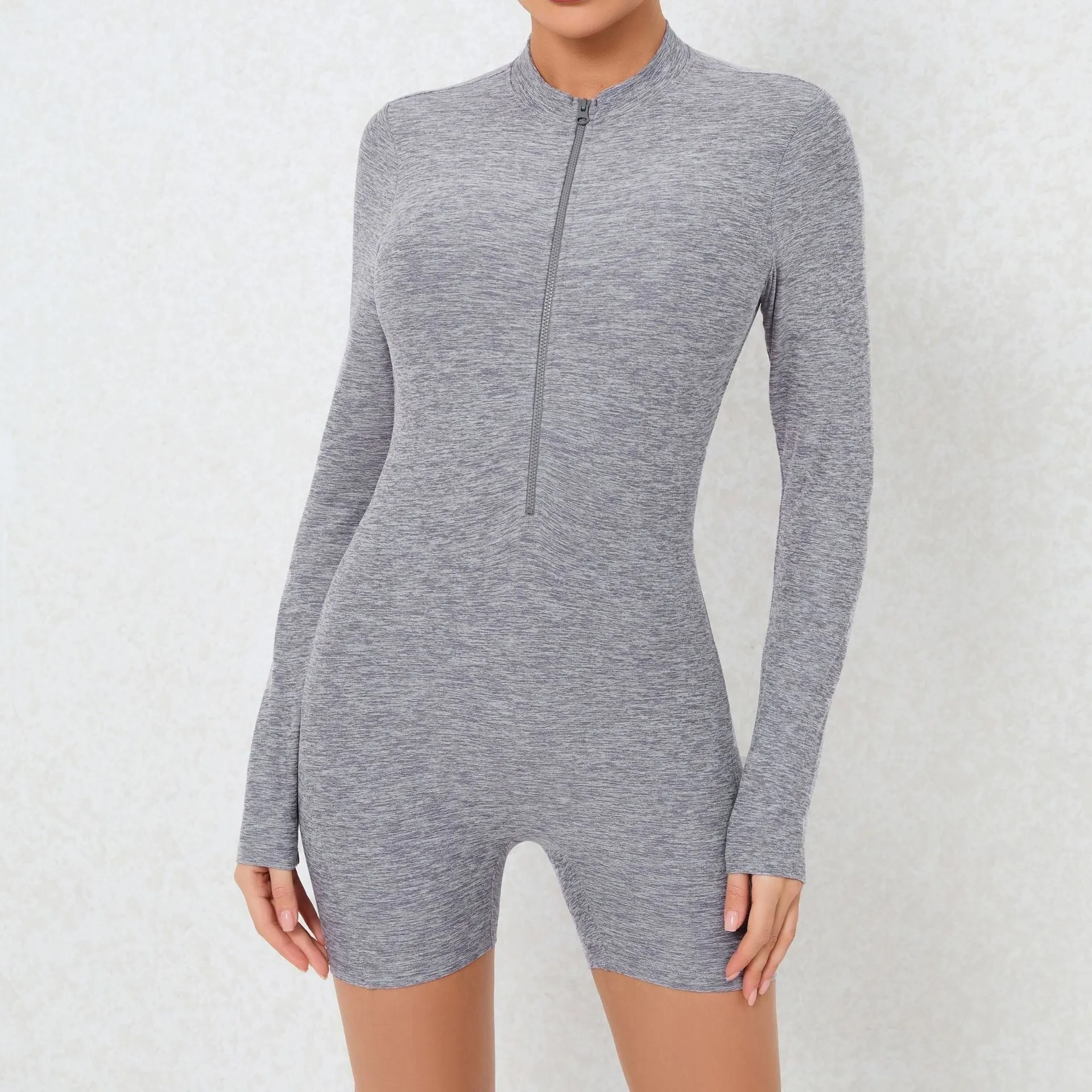 Marl Zip V Scrunch Romper