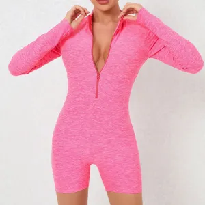 Marl Zip V Scrunch Romper