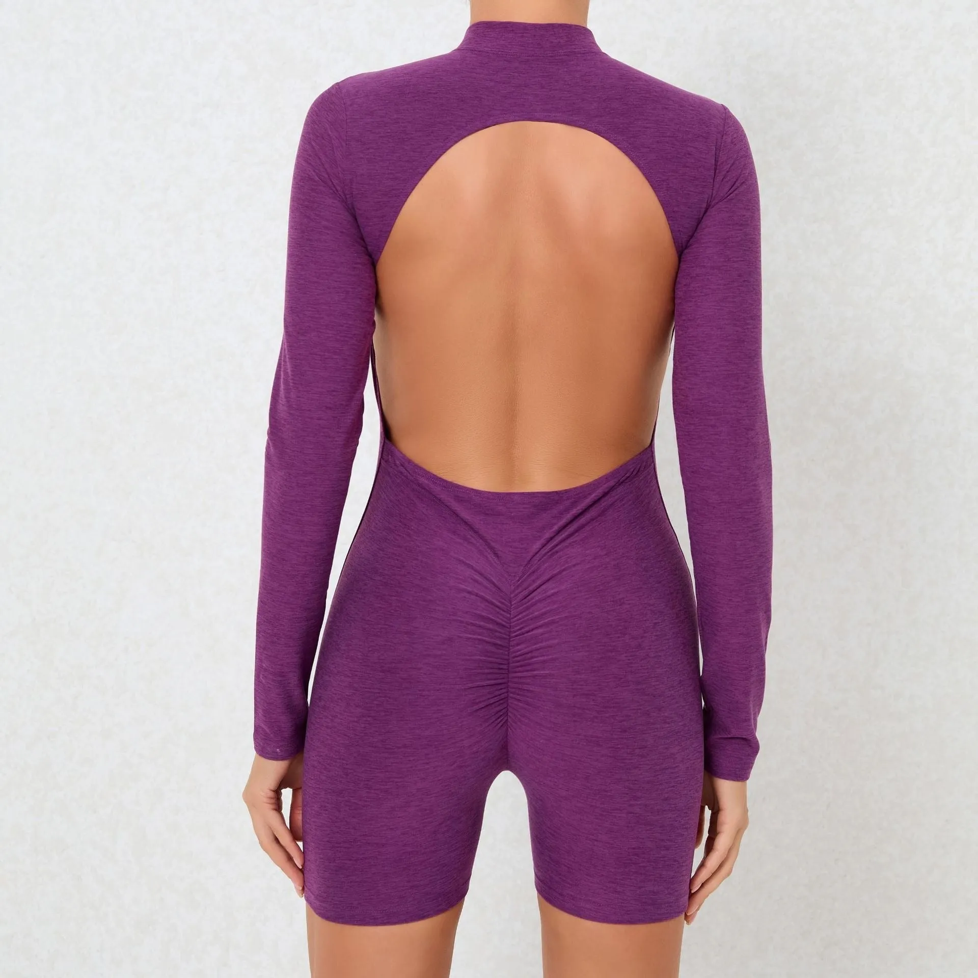 Marl Zip V Scrunch Romper