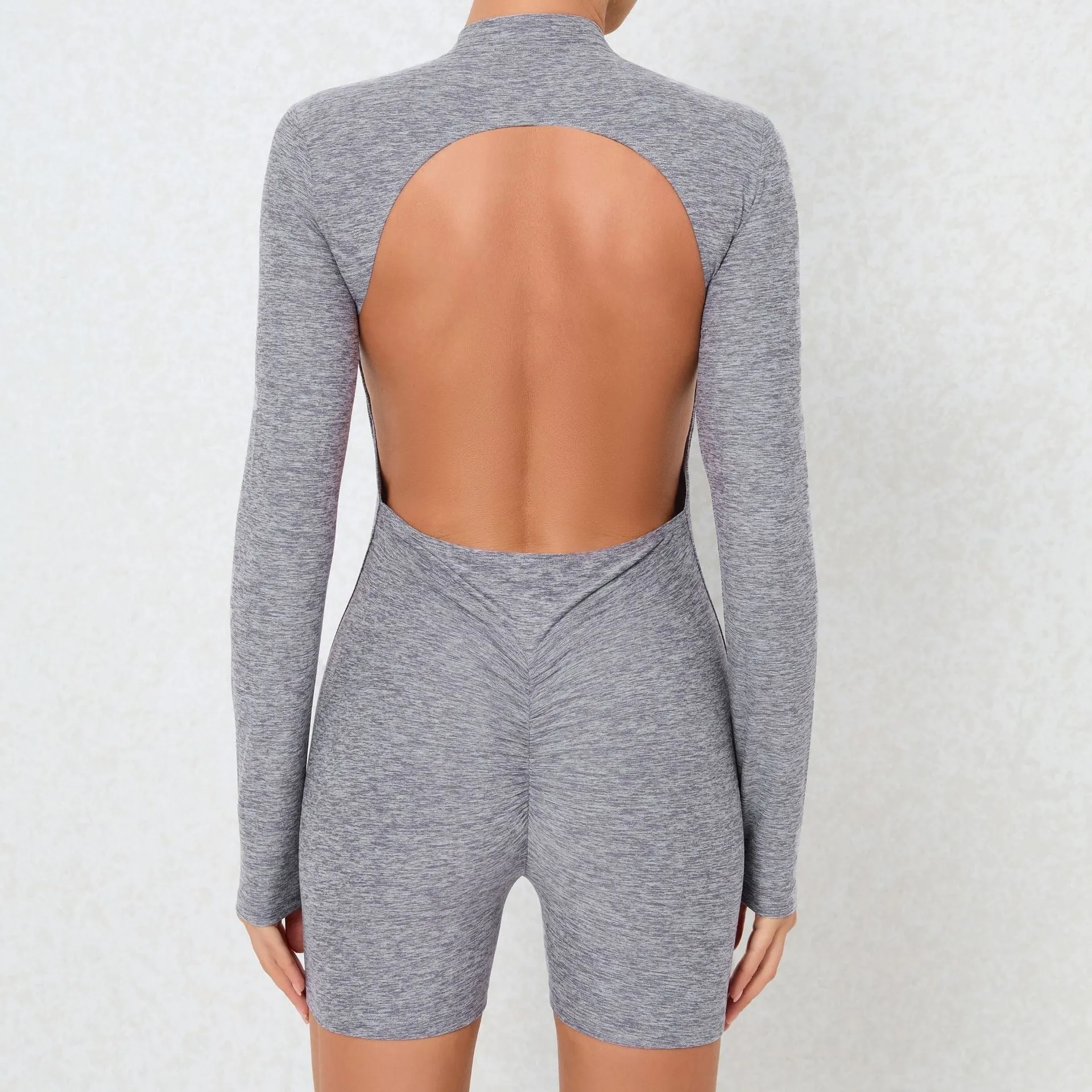 Marl Zip V Scrunch Romper