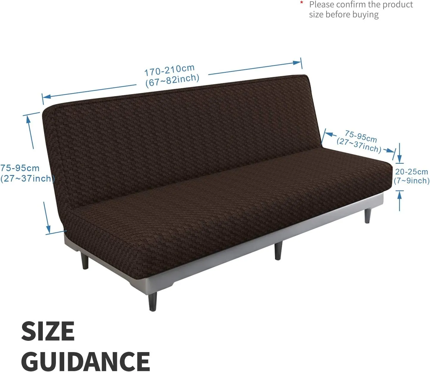 MAXIJIN Jacquard Futon Cover Stretch Armless Futon Sofa Cover Soft Futon Slipcover with Elastic Bottom Thick Sofa Bed Furniture Protector Covers, Machine Washable (Dark Coffee)
