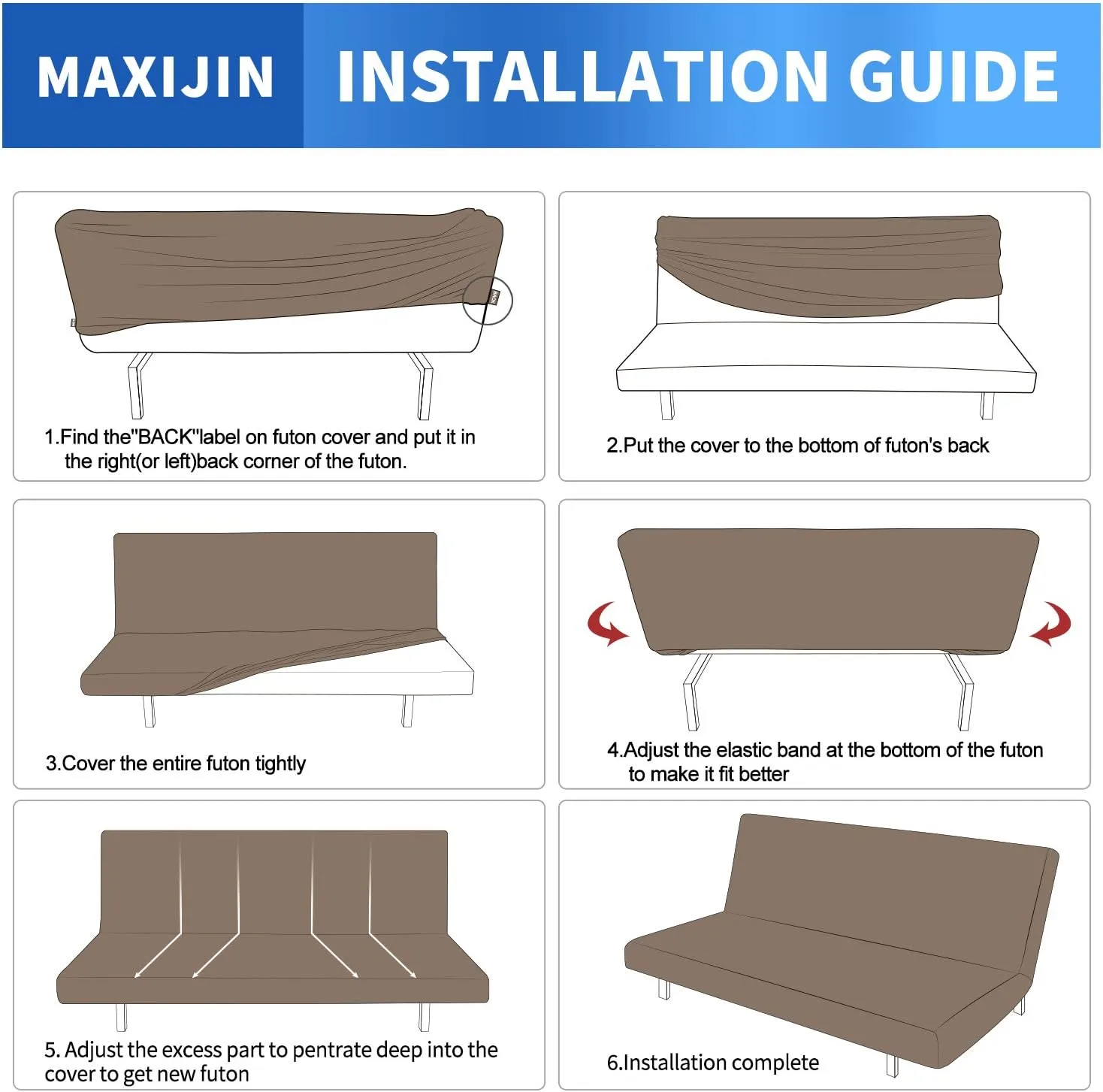 MAXIJIN Jacquard Futon Cover Stretch Armless Futon Sofa Cover Soft Futon Slipcover with Elastic Bottom Thick Sofa Bed Furniture Protector Covers, Machine Washable (Dark Coffee)